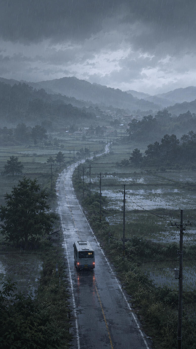 Stormy countryside farmlands.